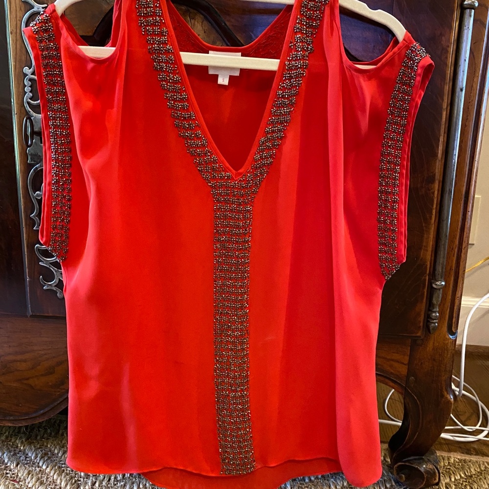 Parker red 100% silk blouse with beaded detail - Picture 2 of 9